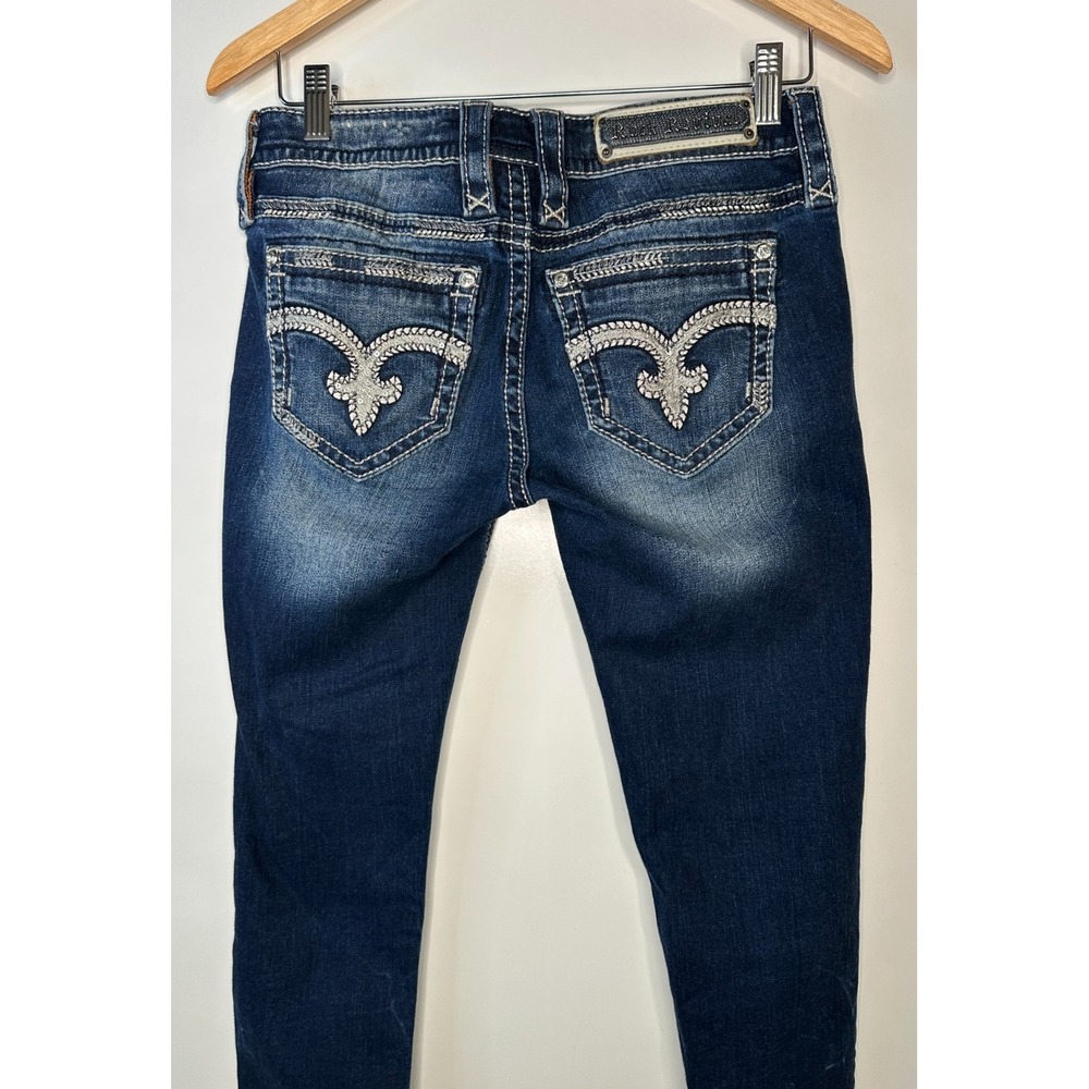 Rock Revival July Skinny Low Rise Jeans Size 27 Dark Wash Rhinestone Embellished - Picture 13 of 16